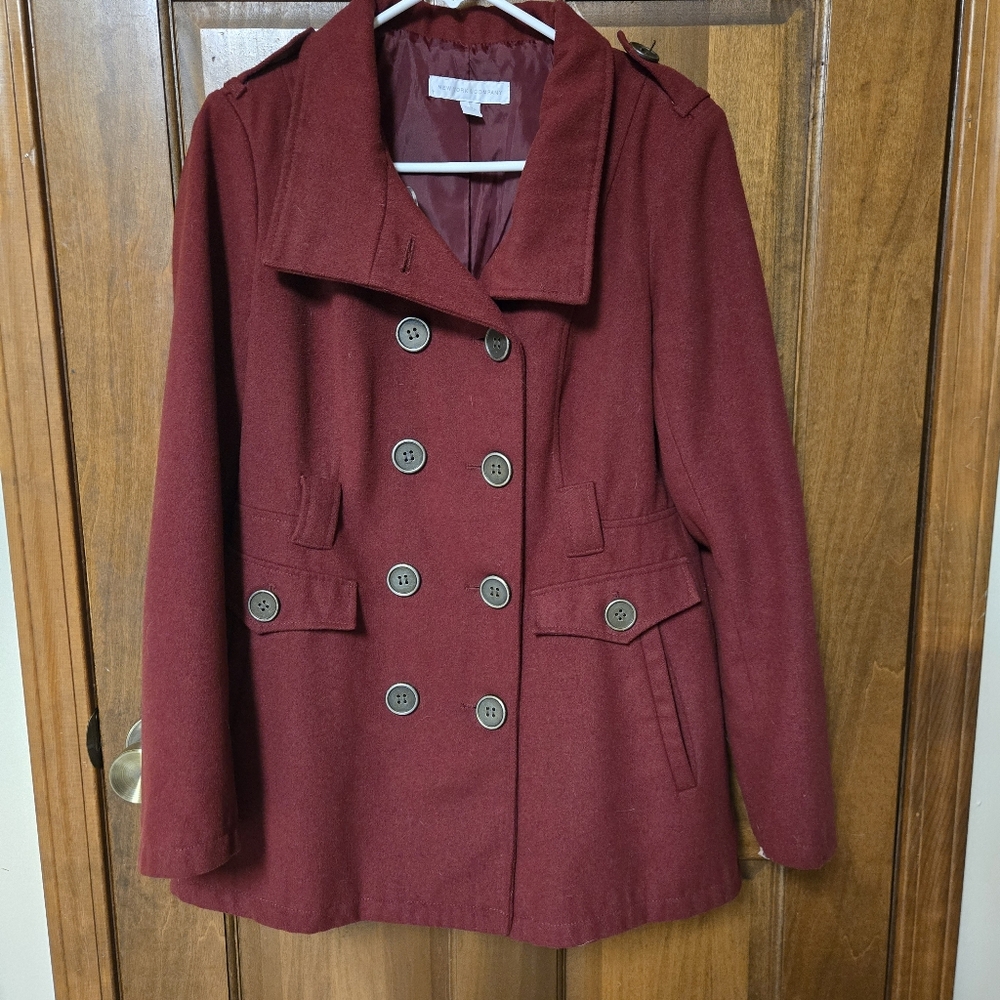 New York & Co Burgundy Pea Coat (PTP=18")